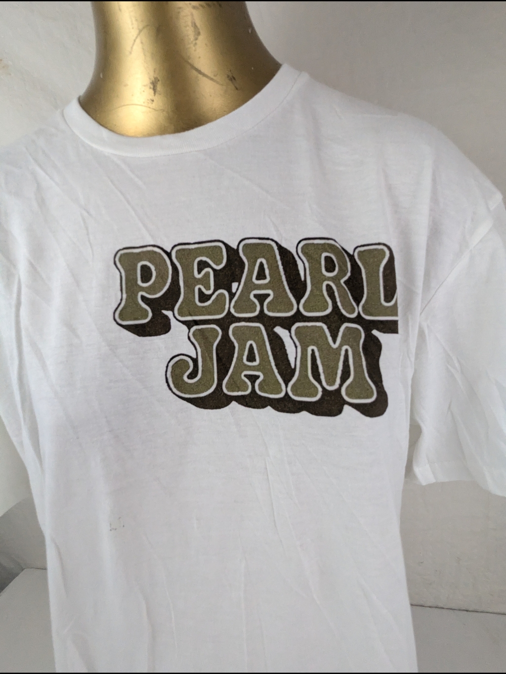 Pearl Jam Men's White Tee with Grey and Black Band Graphic Large